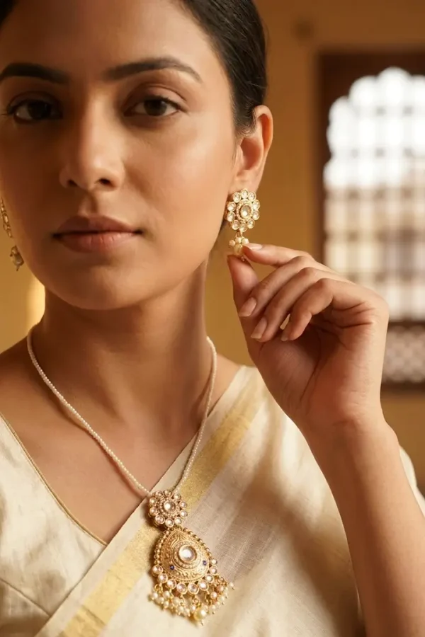 Kundan-cream-pendant-set