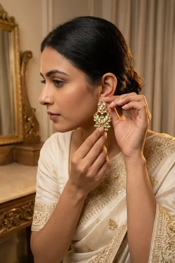 Mint green Kundan earrings