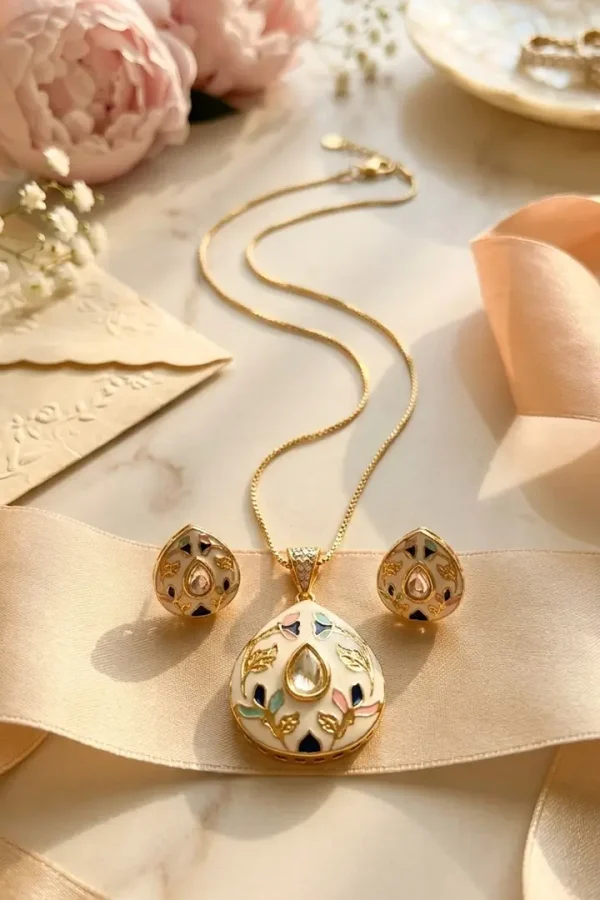 White-kundan-pendant-set