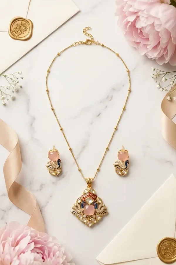 rosy-peacock-pendant-set